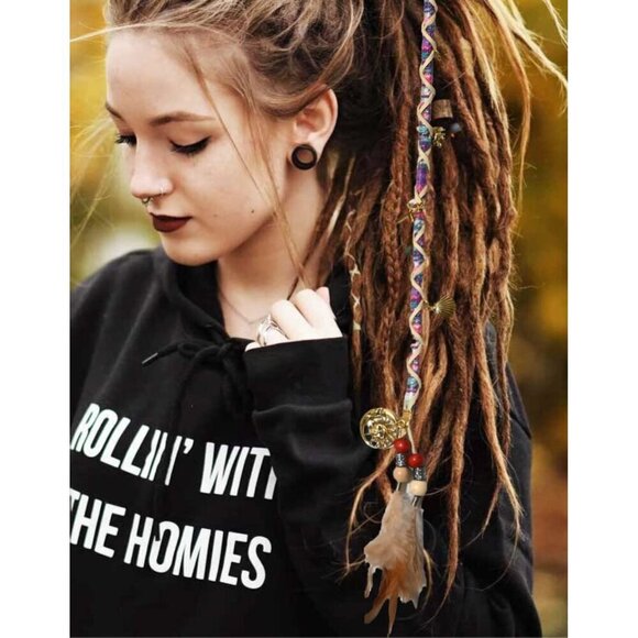 Hippie Hair Extensions Feather Bead Dread Wrap Colorful Accessories for Dreads B main image 7
